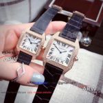 Perfect Replica Cartier Santos Extra Thin Diamond Watches Rose Gold White Face